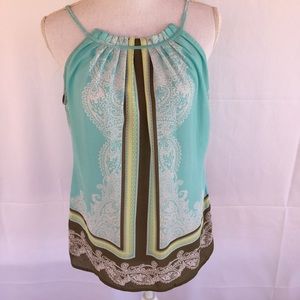 New York & Co Halter Top Teal/Brown/Yellow Woman S